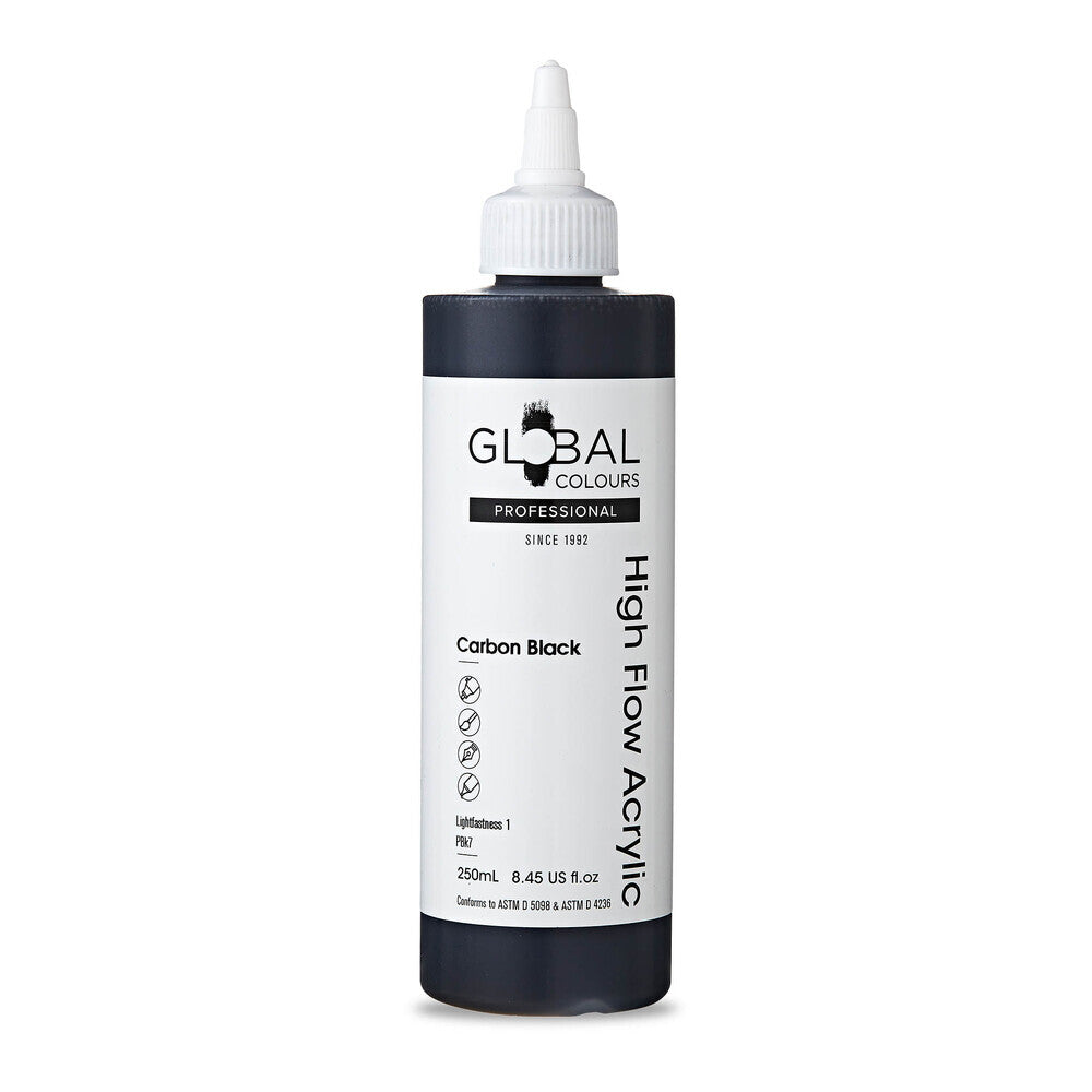 Global Colours High Flow Acrylic (250ml) - Carbon Black