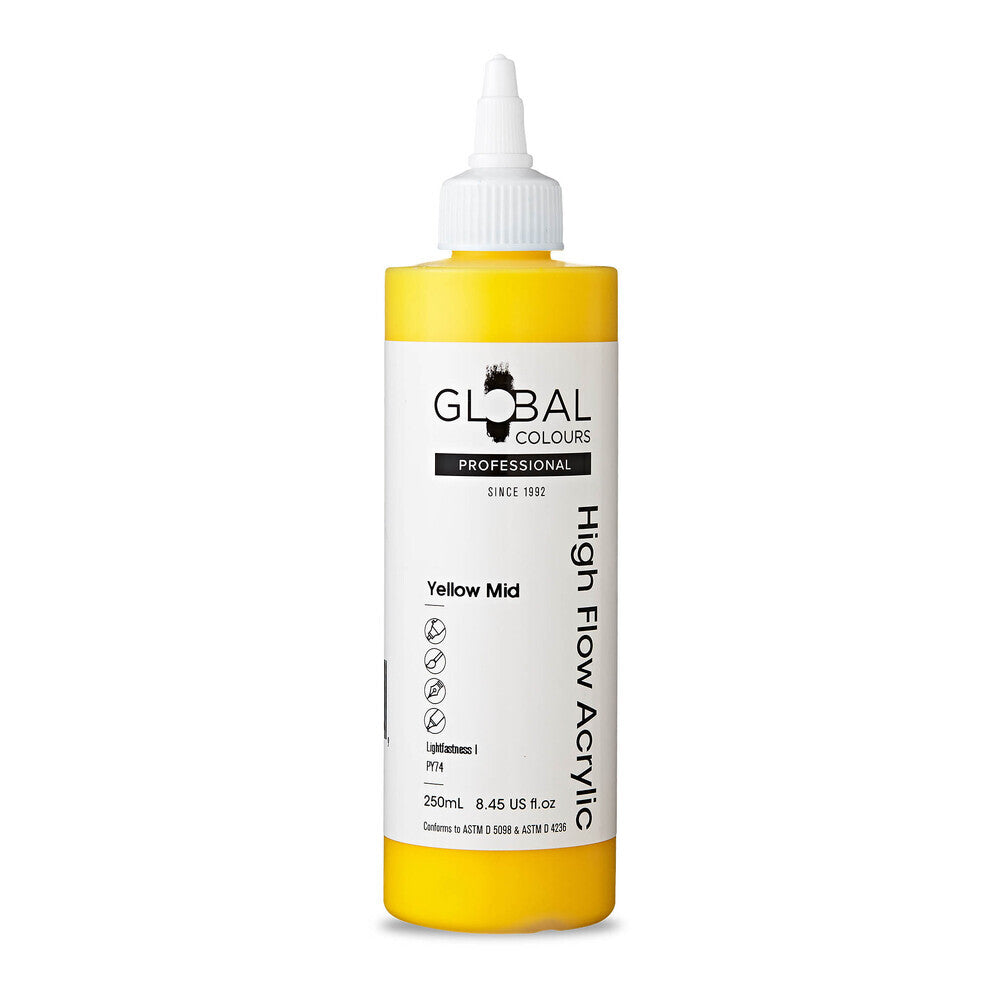 Global Colours High Flow Acrylic (250ml) - Yellow Mid